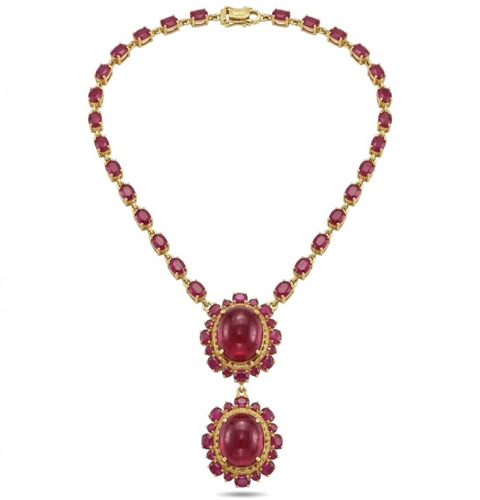 RARE BEAUTY Valentina 88.2 carat Mozambique Ruby 22K Gold .925 Sterling Silver Statement Necklace
