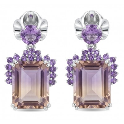 Charlotte Authentic 14.4 carat Green Ametrine rhodium over .925 Sterling Silver handcrafted Statement Earrings