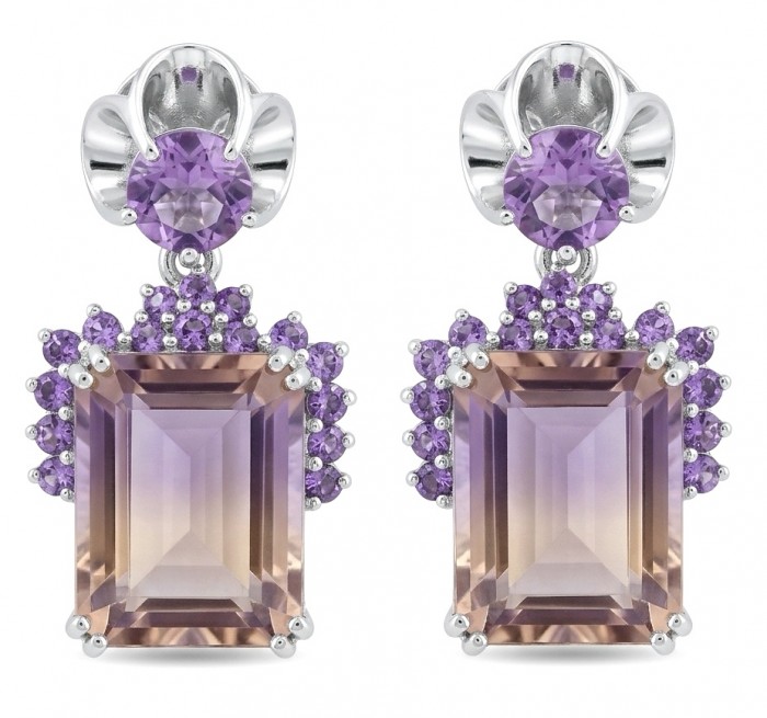 Charlotte Authentic 14.4 carat Green Ametrine rhodium over .925 Sterling Silver handcrafted Statement Earrings