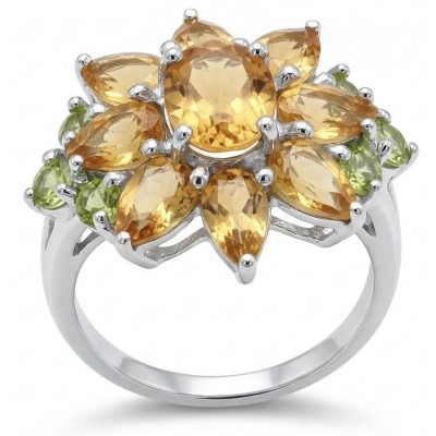 Victoria Authentic 15.5 carat Brazilian Citrine .925 Sterling Silver brilliantly dipped in rhodium handcrafted Statement ring; s. 8