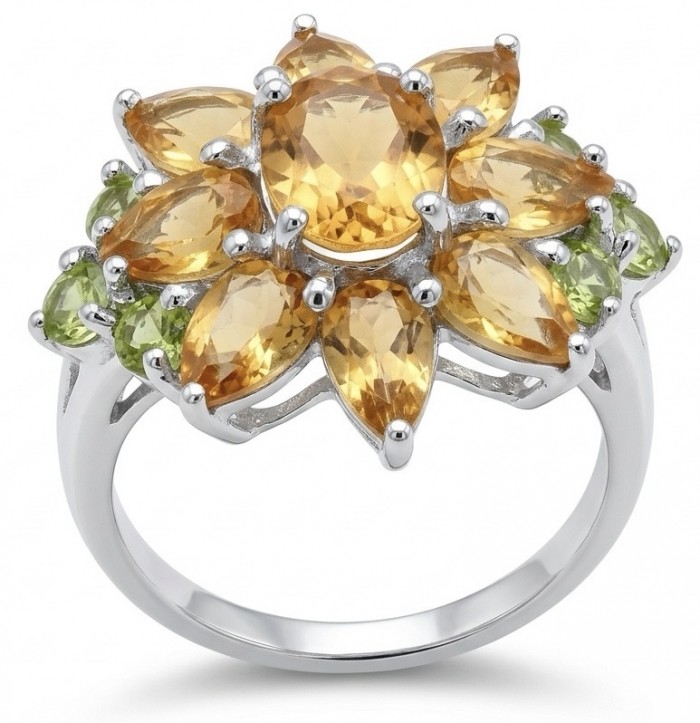 Victoria Authentic 15.5 carat Brazilian Citrine .925 Sterling Silver brilliantly dipped in rhodium handcrafted Statement ring; s. 8