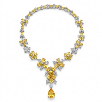 Francesca - Luxurious 65.5 carat Natural Citrine rhodium over .925 Sterling Silver handcrafted necklace