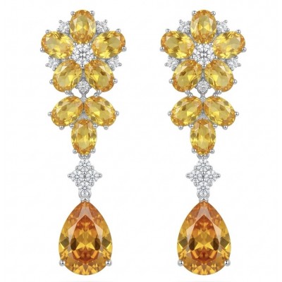 Francesca - Luxurious 28.5 carat Natural Citrine rhodium over .925 Sterling Silver handcrafted Statement earrings