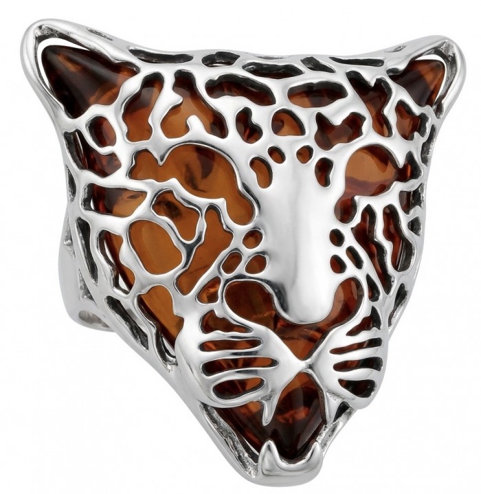 Rare finding! - Gephard authentic Baltic Amber .925 Sterling Silver handmade Statement Ring s. 8 adjustable