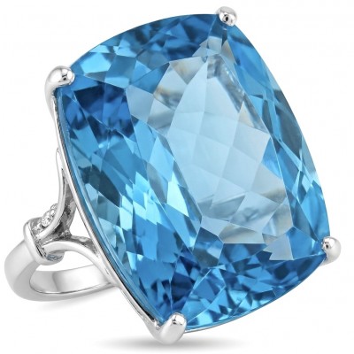Pacifica - Authentic 22.8 carat Swiss Blue Topaz Rhodium over .925 Sterling Silver handcrafted Large Statement ring size 5