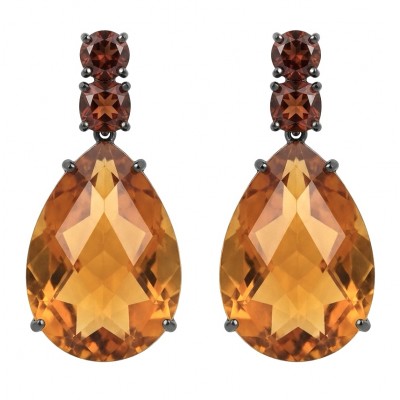 Jasmine 30.9 carat authentic Champagne Topaz .925 Sterling Silver dipped in black rhodium Handcrafted Statement Earrings