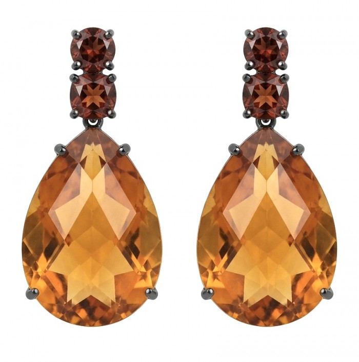 Jasmine 30.9 carat authentic Champagne Topaz .925 Sterling Silver dipped in black rhodium Handcrafted Statement Earrings