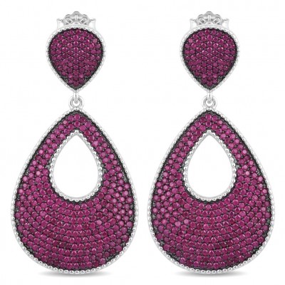 Bella Rossa - 2.5 carat pave Mozambique Ruby .925 Sterling Silver dipped in Rhodium handcrafted earrings