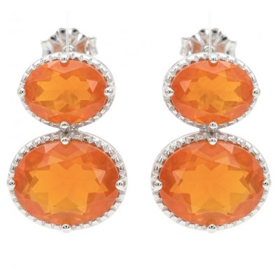 Valentina 4.9 carat Natural Orange Opal rhodium over .925 Sterling Silver handcrafted earrings