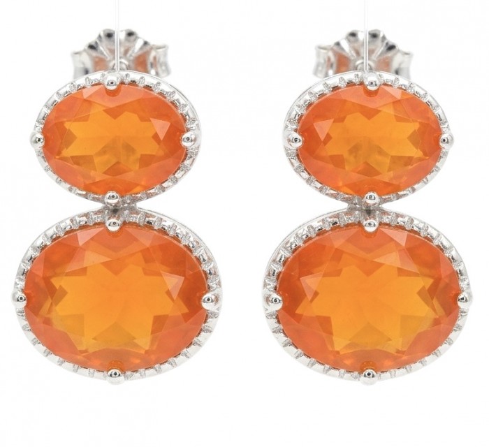 Valentina 4.9 carat Natural Orange Opal rhodium over .925 Sterling Silver handcrafted earrings