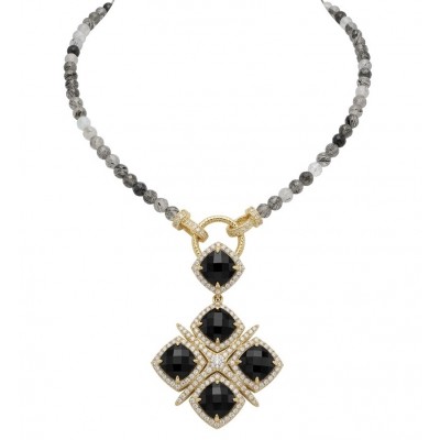 Authentic 25.2 Carat Onyx .925 Sterling Silver dipped in 14K Gold handcrafted necklace