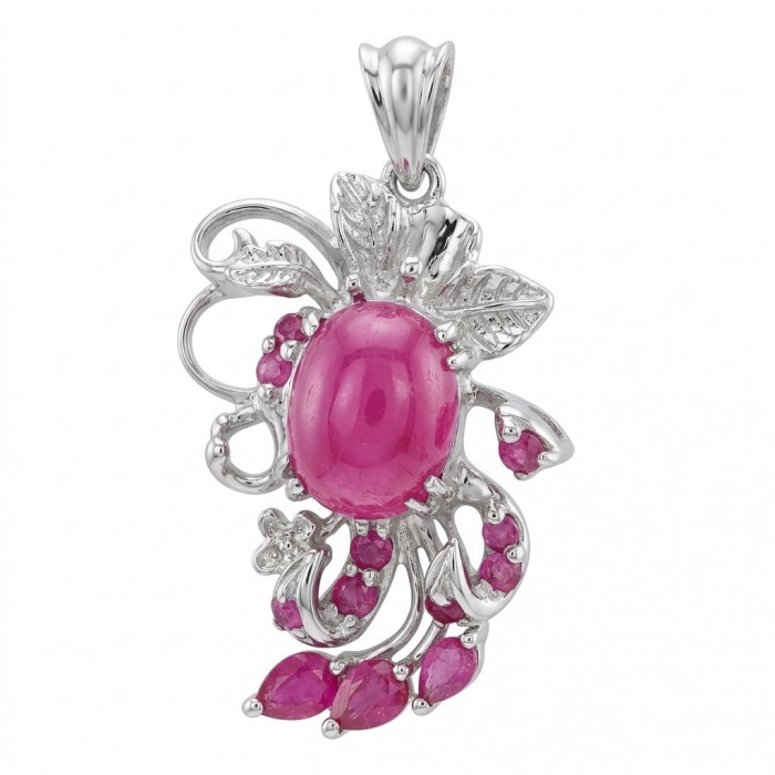 Emily 4.5 carat Ruby rhodium over .925 Sterling Silver handcrafted Pendant