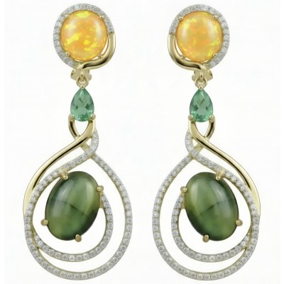 SOUTHERN STAR 12.2 carat Labradorite 4.8 carat Australian Fire Opal 22k Gold over .925 Sterling Silver Large Statement earrings