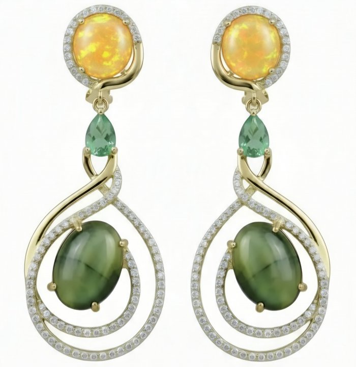 SOUTHERN STAR 12.2 carat Labradorite 4.8 carat Australian Fire Opal 22k Gold over .925 Sterling Silver Large Statement earrings - video