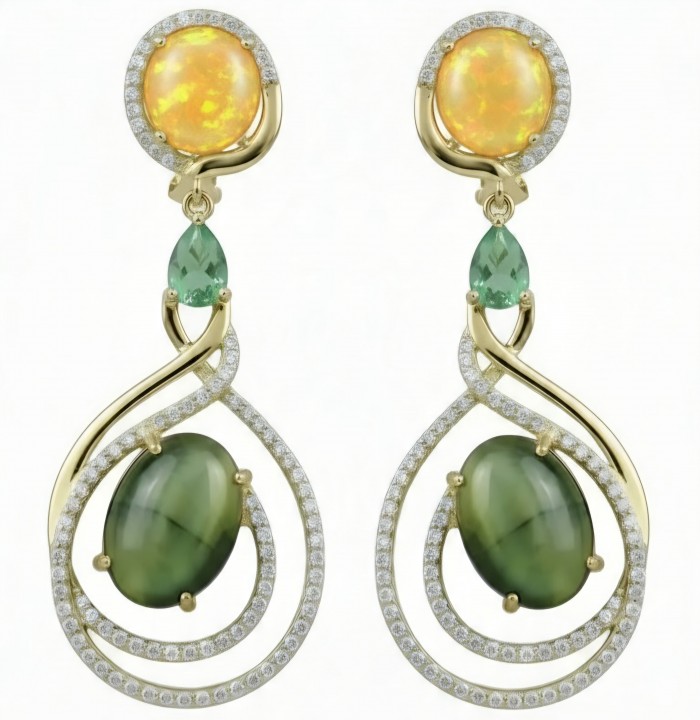 SOUTHERN STAR 12.2 carat Labradorite 4.8 carat Australian Fire Opal 22k Gold over .925 Sterling Silver Large Statement earrings