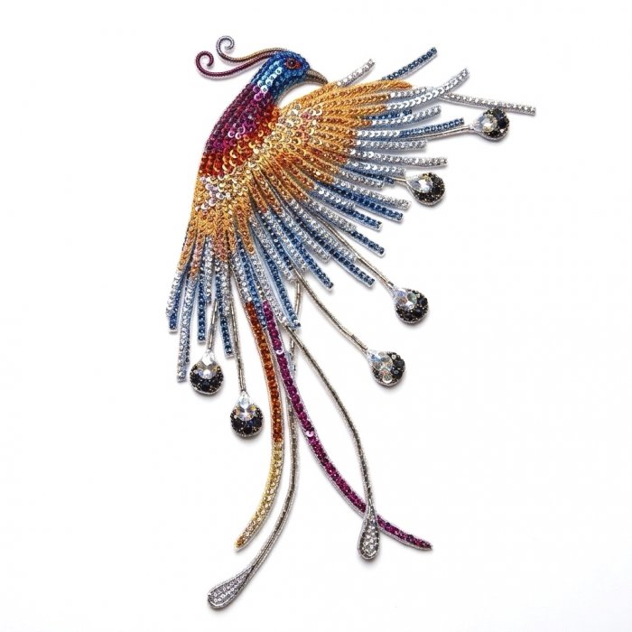 Large Precious Phoenix Natural 10.8 carat PAVE Multigem Rhodium over .925 Sterling Silver handcrafted Brooch - video