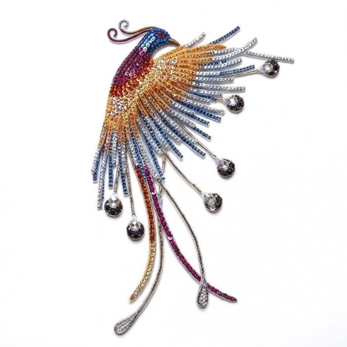 Large Precious Phoenix Natural 10.8 carat PAVE Multigem Rhodium over .925 Sterling Silver handcrafted Brooch