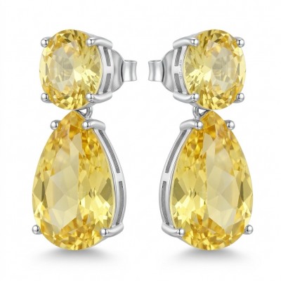 Giovanna - Authentic 12.4 carat Brazilian Citrine .925 Sterling Silver dipped in rhodium handcrafted earrings