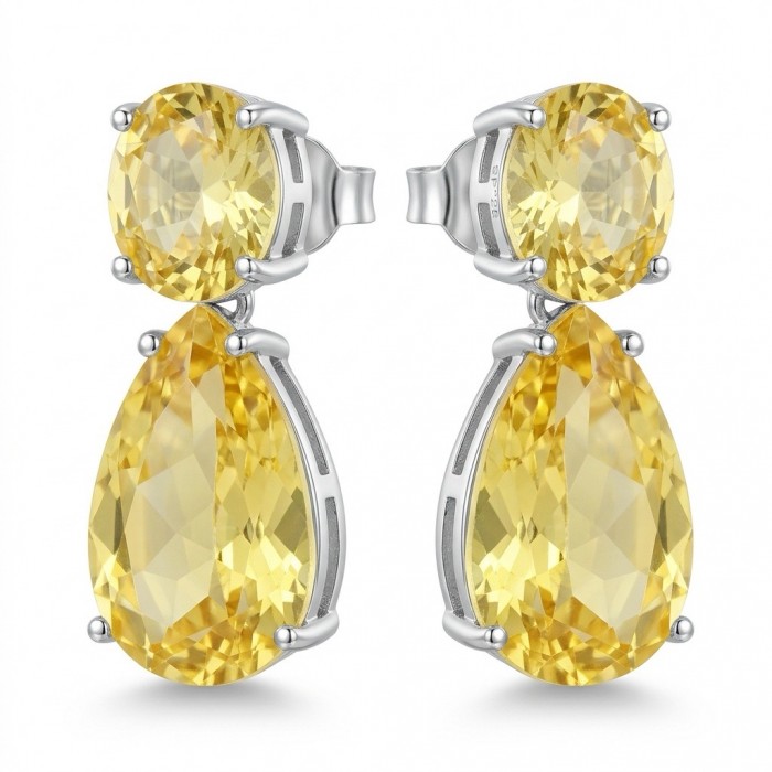 Giovanna - Authentic 12.4 carat Brazilian Citrine .925 Sterling Silver dipped in rhodium handcrafted earrings