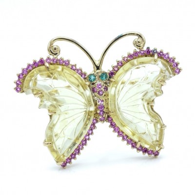 RARE BUTTERFLY Authentic 8.5 carat CARVED Brazilian Citrine .925 Sterling Silver brilliantly dipped in 18k Gold handcrafted Statement ring; s. 9