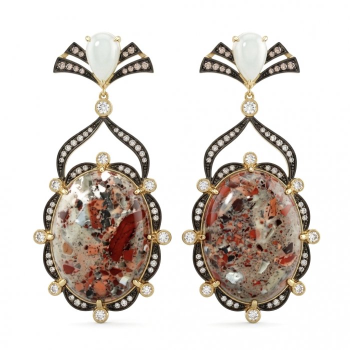 Morrisonite Jasper - "King of Jaspers" FROM OREGON .925 Sterling Silver dipped in 14K Gold handcrafted Statement Earrings - video