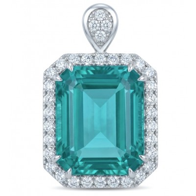 Rare finding! Deluxe 55.2 carat authentic baquette cut Emerald rhodium over .925 Sterling Silver handmade Statement Pendant