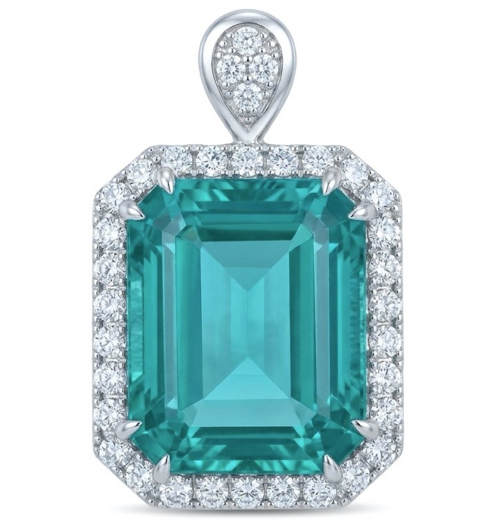 Rare finding! Deluxe 55.2 carat authentic baquette cut Emerald rhodium over .925 Sterling Silver handmade Statement Pendant
