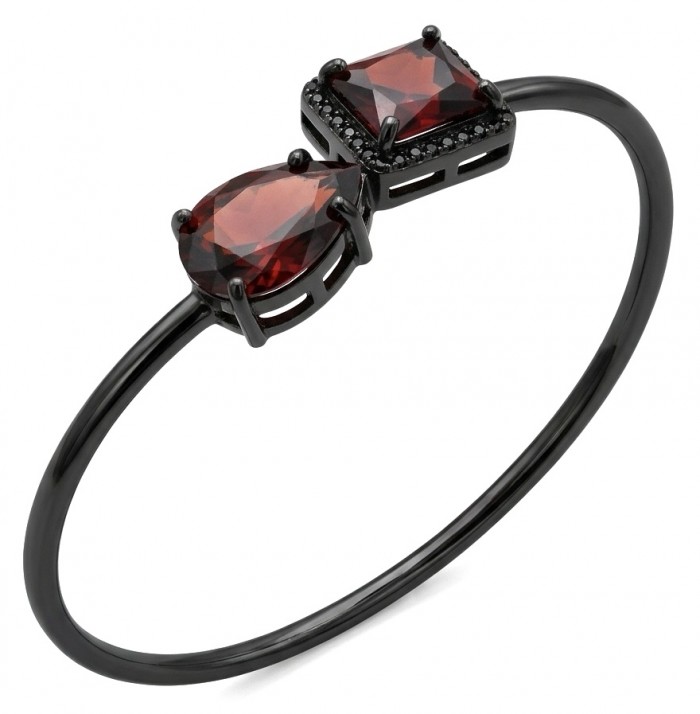 Precious Genuine 8.7 carat Garnet .925 Sterling Silver dipped in black rhodium handcrafted Bracelet