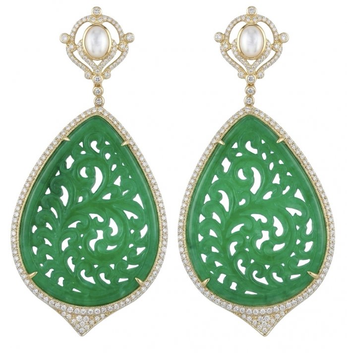 Enchanted Beauty 10.5 carat authentic Jade 14K Gold over .925 Sterling Silver handcrafted Long Statement earrings - video
