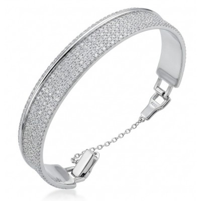 Priscilla 1.9 carat pave White Topaz rhodium over .925 Sterling Silver Bangle highly polished bracelet