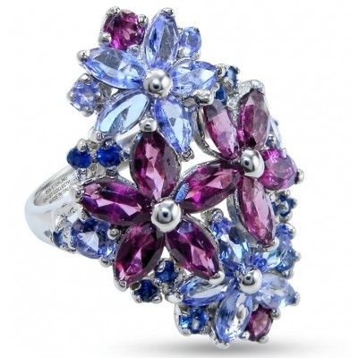 María Rosa - Natural 18.7 carat Tanzanite Garnet .925 Sterling Silver handcrafted Statement brilliantly Statement Ring size 7 1/4