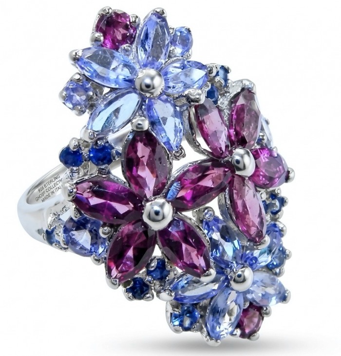María Rosa - Natural 18.7 carat Tanzanite Garnet .925 Sterling Silver handcrafted Statement brilliantly Statement Ring size 7 1/4