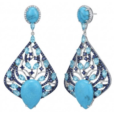 Pacifica - 14.4 carat Sleeping Beauty Turquoise 4.8 carat Swiss Blue Topaz .925 Sterling Silver handmade Statement Earrings
