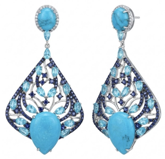 Pacifica - 14.4 carat Sleeping Beauty Turquoise 4.8 carat Swiss Blue Topaz .925 Sterling Silver handmade Statement Earrings