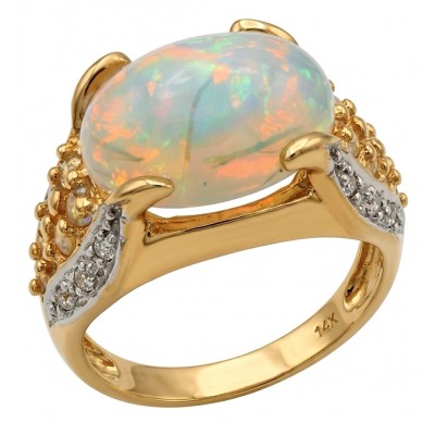 ENDLESS OCEAN 6.8 ctw Genuine Fire Ethiopian Opal 22K Gold over .925 Sterling Silver handmade Ring size 7