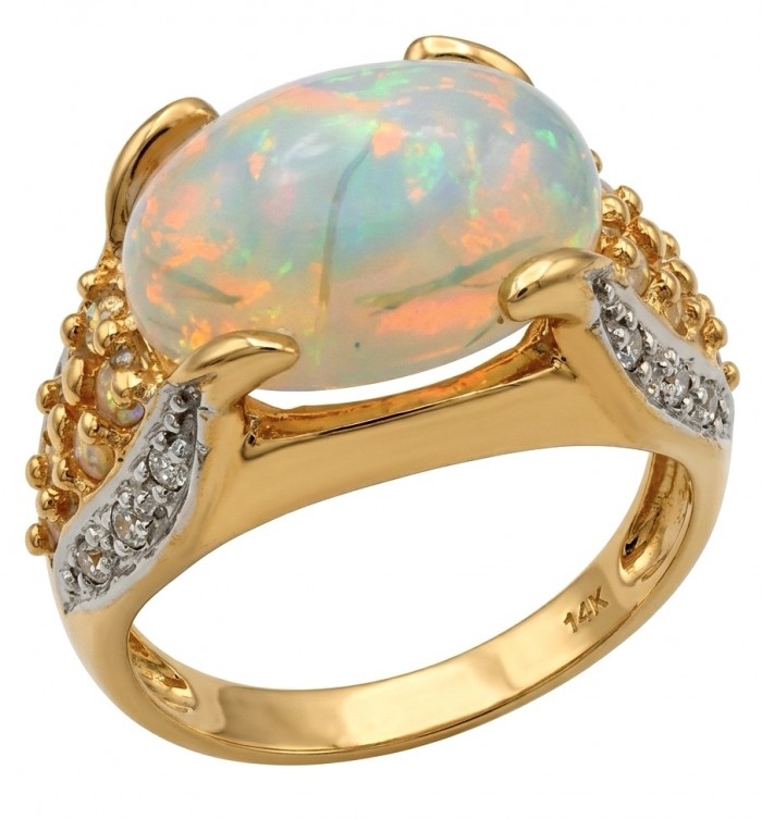 ENDLESS OCEAN 6.8 ctw Genuine Fire Ethiopian Opal 22K Gold over .925 Sterling Silver handmade Ring size 7