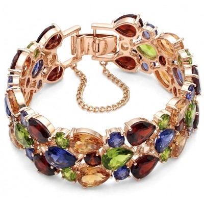 Tutti Frutti 125.5 CARAT MULTIGEM 14k Gold over .925 Sterling Silver brilliantly handcrafted Bracelet