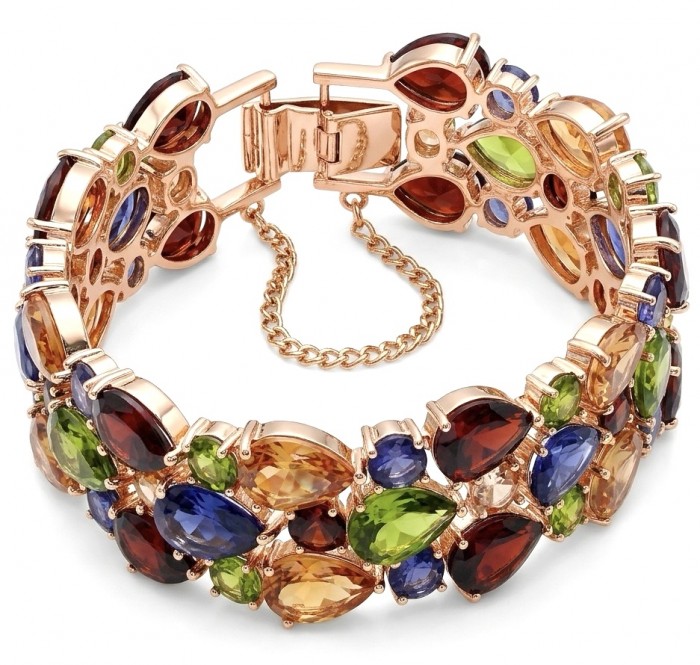Tutti Frutti 125.5 CARAT MULTIGEM 14k Gold over .925 Sterling Silver brilliantly handcrafted Bracelet