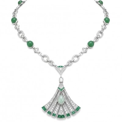 Art Deco - Authentic 6.7 CARAT natural Colombian Emerald 1.9 carat Moissanite .925 Sterling Silver handcrafted necklace