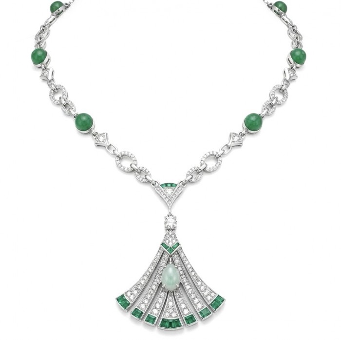 Art Deco - Authentic 6.7 CARAT natural Colombian Emerald 1.9 carat Moissanite .925 Sterling Silver handcrafted necklace