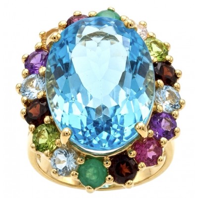 The Ocean Empress 55.8 carat Swiss Blue Topaz 22K Gold over .925 Sterling Silver dipped in rhodium handcrafted ring size 8