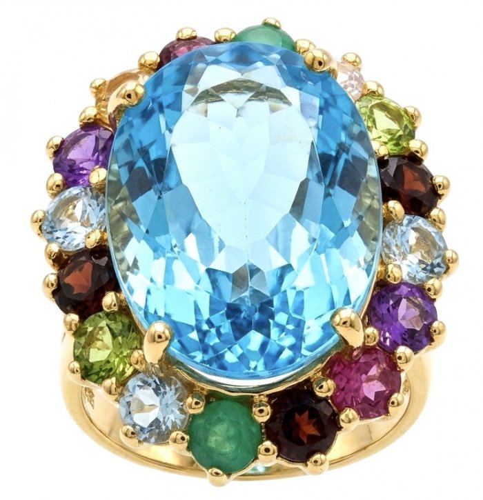 The Ocean Empress 55.8 carat Swiss Blue Topaz 22K Gold over .925 Sterling Silver dipped in rhodium handcrafted ring size 8 - video