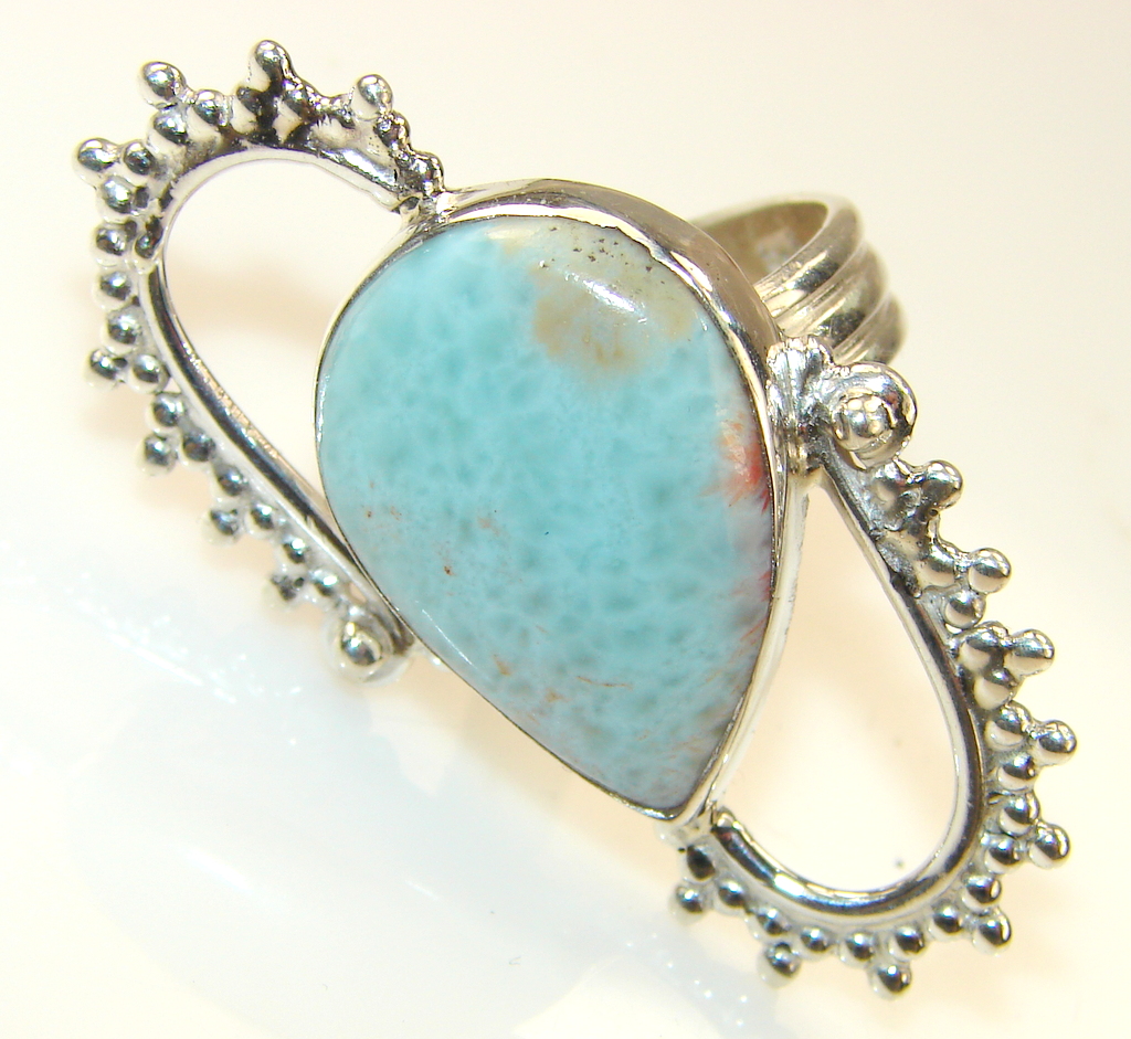 Perfect Blue Larimar Sterling Silver Ring s. 8