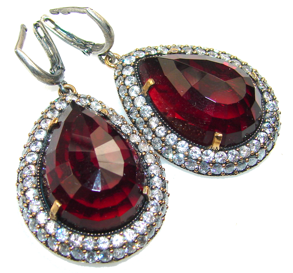 Turkish Design!! Deep Red Quartz Sterling Silver Earrings | Jaba