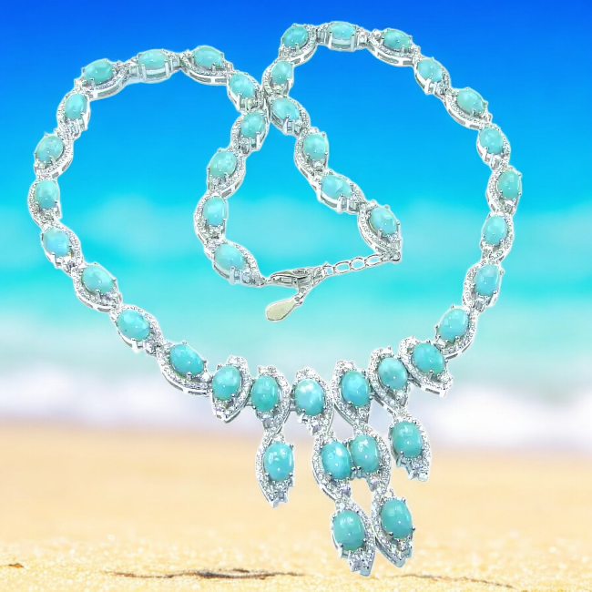 Caribbean Beauty Genuine Blue Larimar .925 Sterling Silver handmade Necklace - photo 1