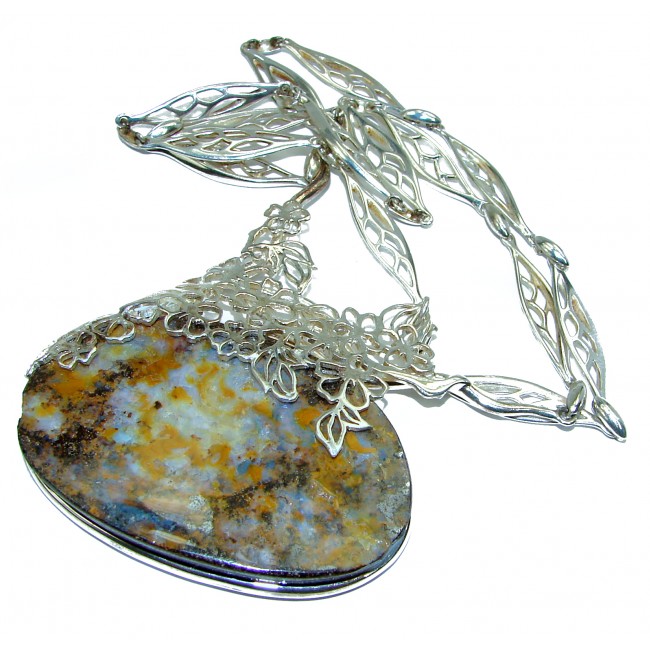 Huge Australian Boulder Opal .925 Sterling Silver brilliantly handcrafted necklace