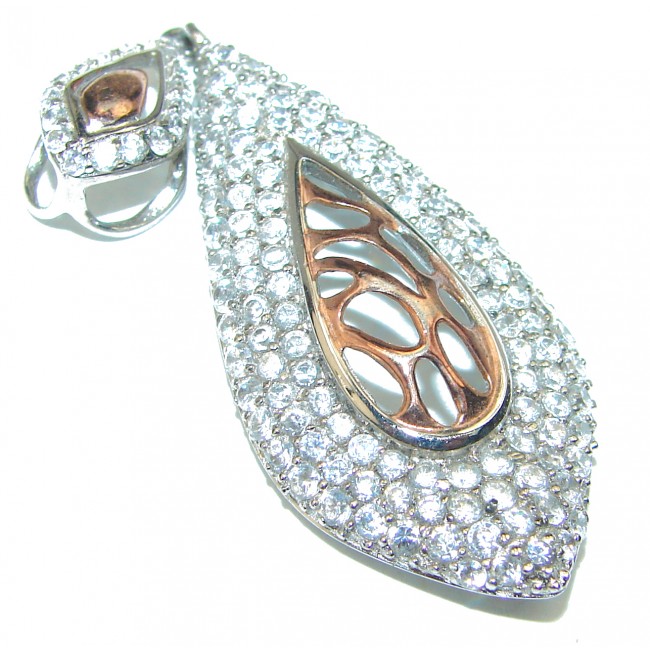 Victorian Style White Topaz 2 tones .925 Sterling Silver Pendant - photo 2
