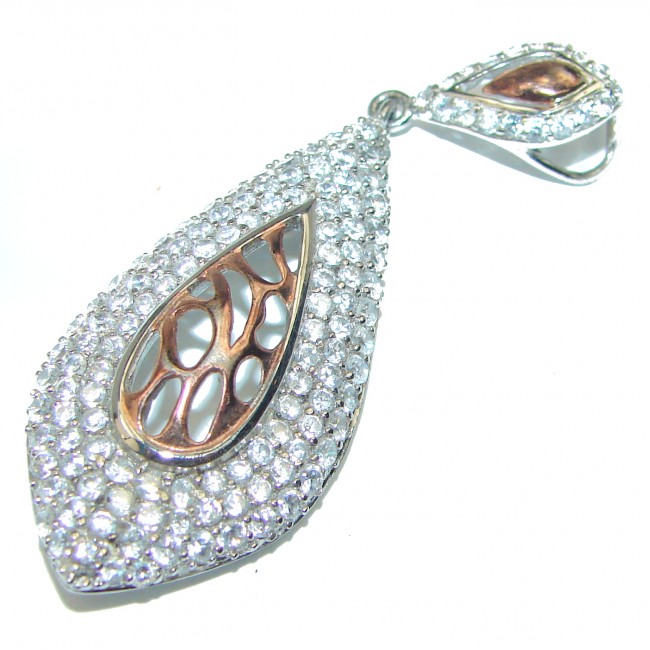 Victorian Style White Topaz 2 tones .925 Sterling Silver Pendant - photo 1