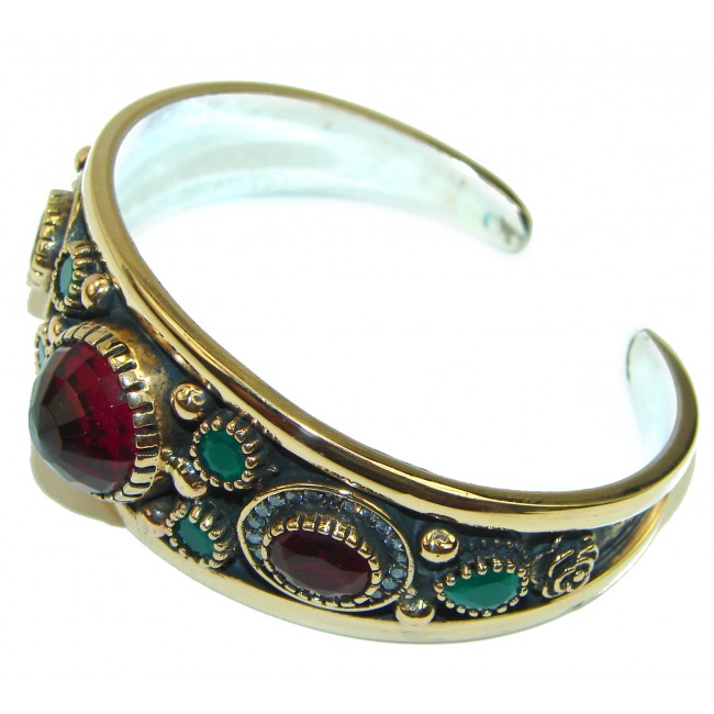 Victorian Style Created Ruby & White Topaz Sterling Silver Bracelet / Cuff