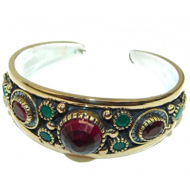 Victorian Style Created Ruby & White Topaz Sterling Silver Bracelet / Cuff